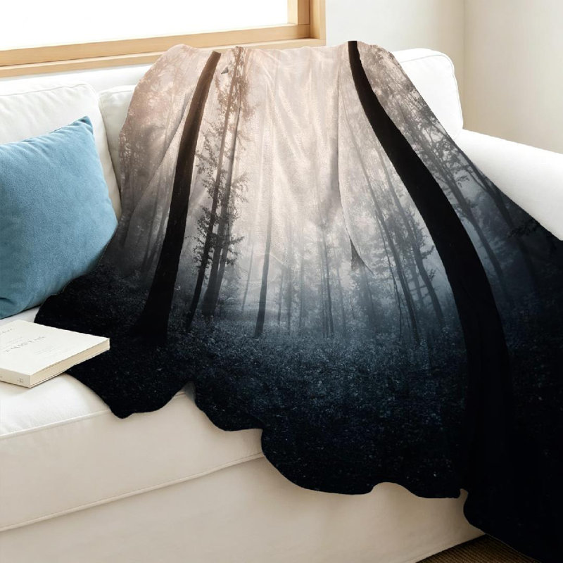Jeté en flanelle transparente molletonné ultra doux, imprimé forêt simple foncé foncé, Throw 40" x 50"