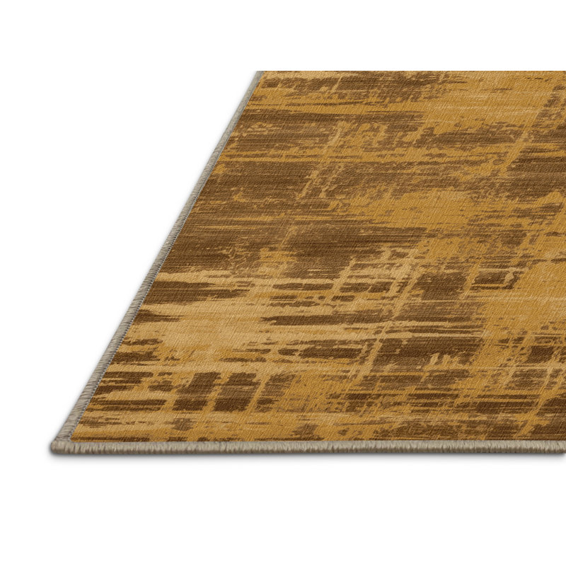 Machine Washable Abstract Brown Area Rug, Round 3'