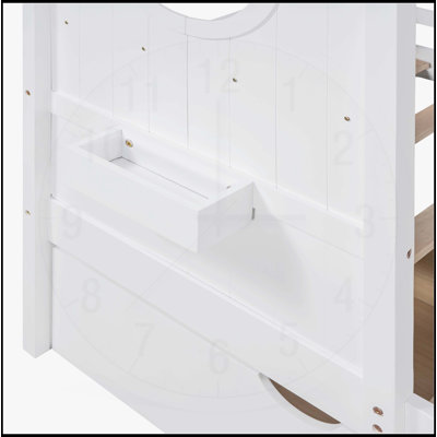 Lit simple en bois avec 2 tiroirs, lit pour enfant avec tablette de rangement, idéal pour jouer et organiser, finition blanche