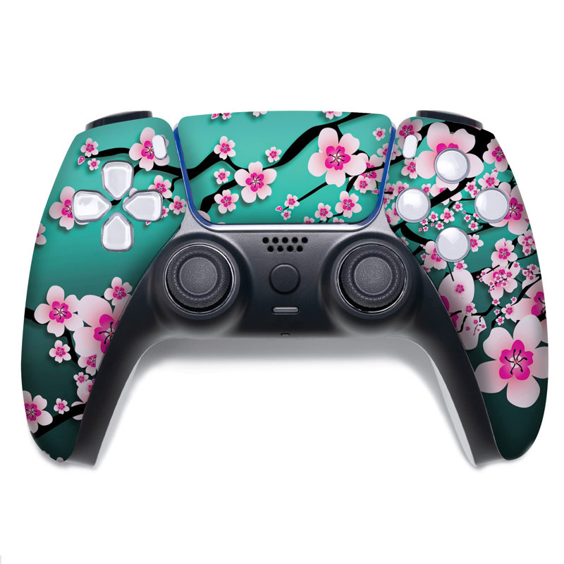 Cherry Blossom PS-5 personnalisé sans fil compatible avec la console Play-Station 5 de BCB Controllers | Fièrement personnalisé aux États-Unis avec une impression permanente par HYDRO-DIP (PAS JUSTE UNE PEAU)