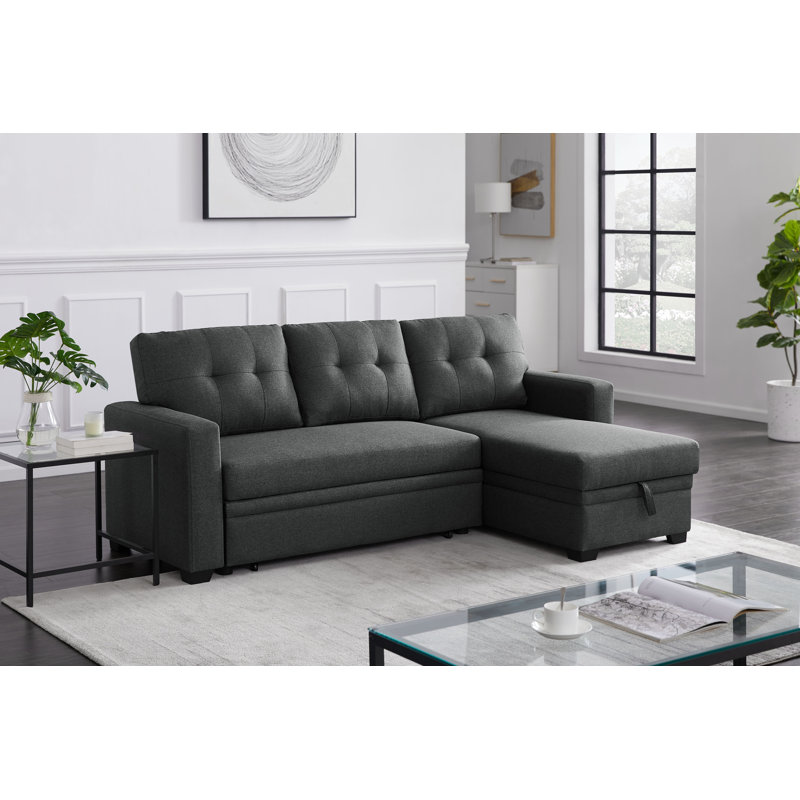 Canapé modulaire à méridienne 3 pièces Jinalyn, Mélange de lin gris foncé