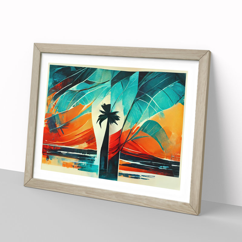 XH1022-6754X Palm Tree Abstract Art Vol.2 1 Piece Single Picture Frame Wall Art, 25cm H x 34cm W x 2cm D, Oak