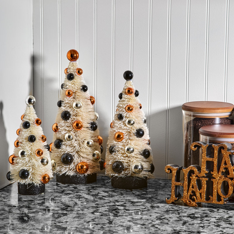 7.5-10.5'' Halloween Sisal Tree Set of 3, Blanc / orange / noir