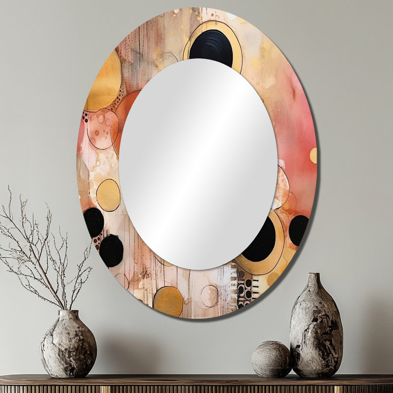 Après-midi de rêves bohème chic rétro rose doré III - Miroir décoratif ovale abstrait sur métal, 40 po x 30 po