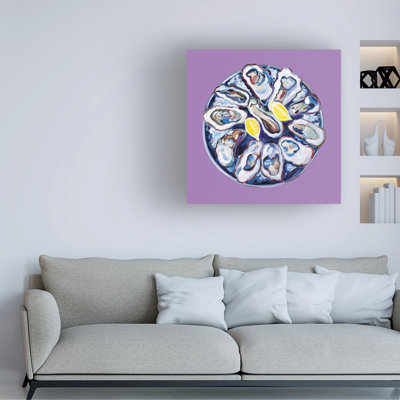 " Wrapped Canvas Wall Art - Alice Straker 'Oysters On A Plate Purple' Wall Art For Living Room, Bedroom, Or Office Décor - 14x14 " by Alice Straker