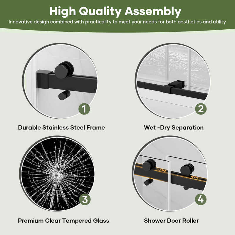 60'' W X 74'' H Door Double Sliding Frameless Shower Door With 8Mm Easy Clear Tempered Glass LYM-03 Mat Black, Black