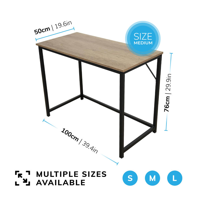 Computer Desk Office Work Rustic Wooden Grain Finish Rectangle Oira, Grey/Black, 76cm H x 100cm W x 50cm D