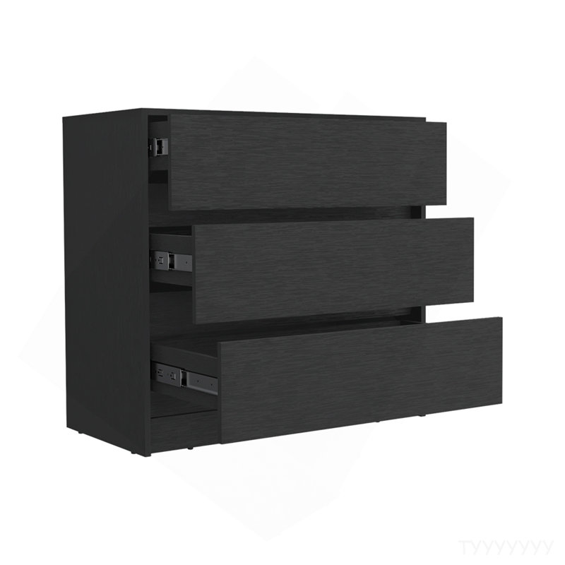 Commode Maldus, trois tiroirs, finition wengé noir, Noir