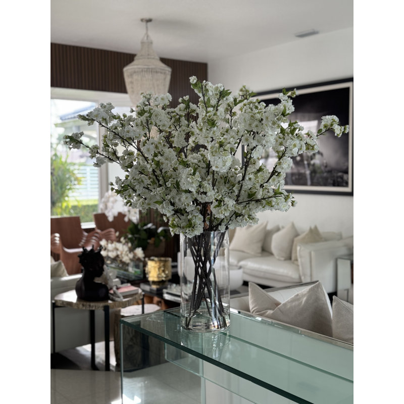 Cherry Blossoms In 16" Glass Cylinder, White