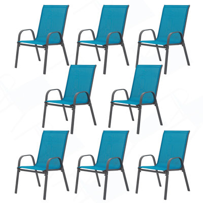 8 chaises de patio, chaises de camping d'extérieur en tissu respirant PVC-coated polyester, ensemble de 2 chaises de jardin avec accoudoirs à dossier haut pour patio, piscine, jardin, plage, peu encombrant (bleu)