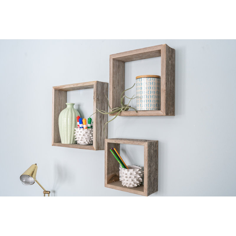 Rustic Farmhouse Set Of 3 Square Shadow Box Shelves