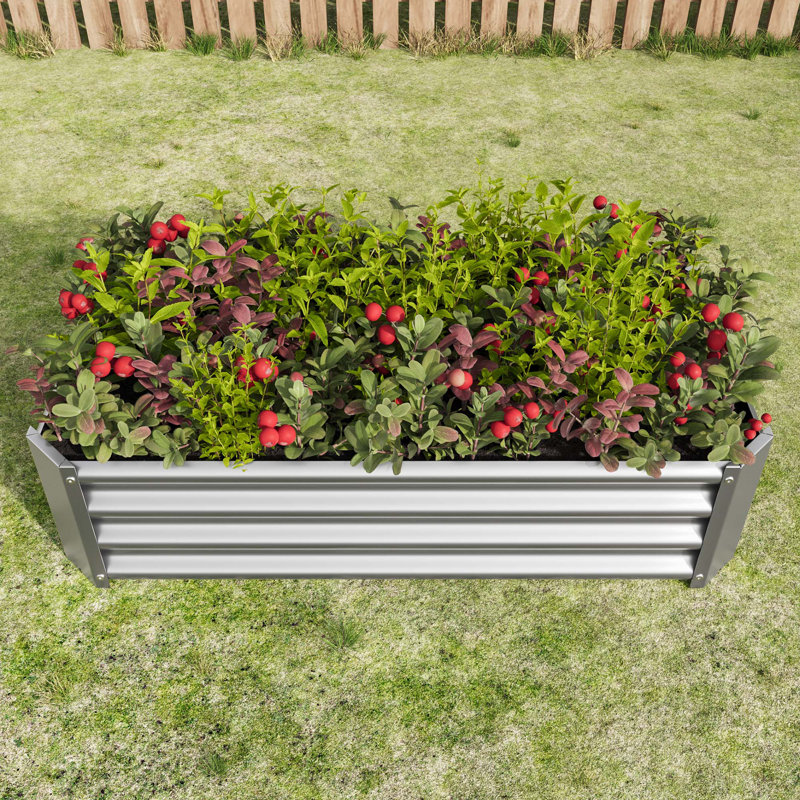 Metal Raised Garden Bed, Rectangle Raised Planter 4×2×1Ft  For Flowers Plants, Vegetables Herb, Silver