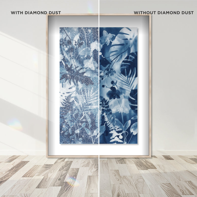 Blue Foliage Print by Oliver Gal, Natural Oak Shadowbox, 11.5"H x 16.5"W