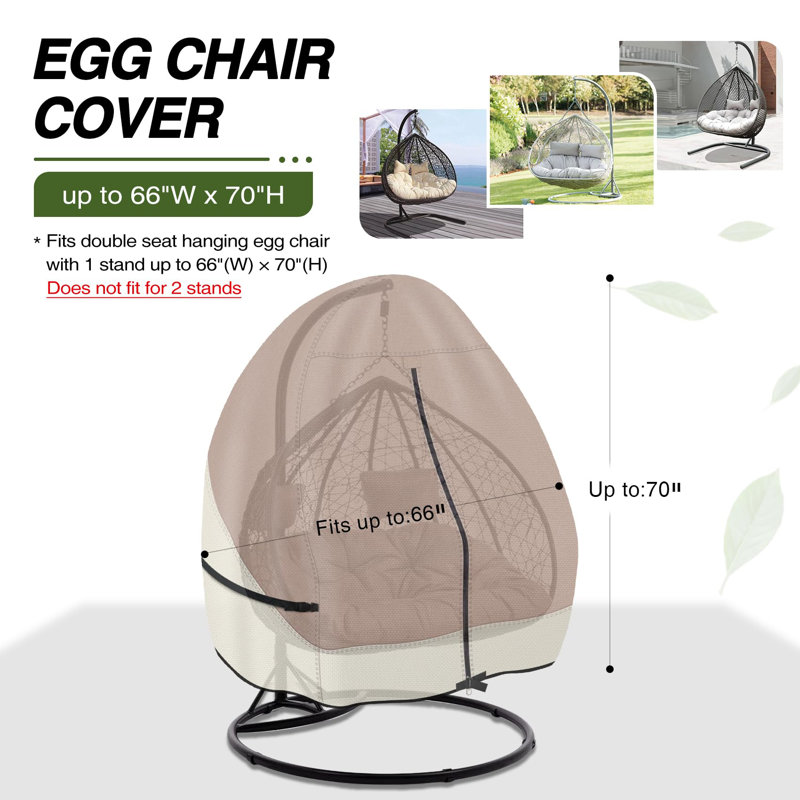 Patio Hanging Egg Chair Cover - 600D Waterproof Outdoor Double Seat Wicker Swing Egg Chair With Stand Protector, Light Tan & Khaki
