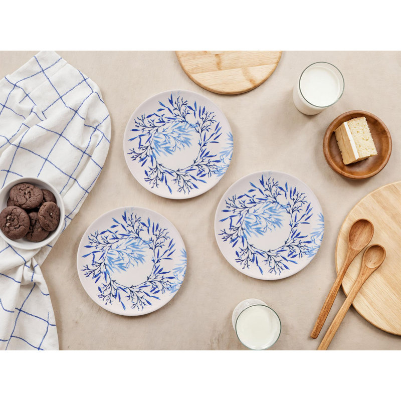 Blue and White Dessert Plate Set (6 Pieces), 7.6 x 7.6 x 0.8 inches | 100% Ceramic, Dishwasher & Microwave Safe | Elegant Design for Serving Desserts, Cakes, and Appetizers, Perfect for Entertaining and Everyday Use