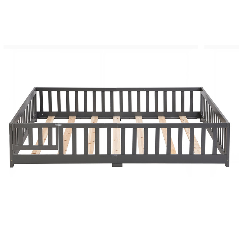Structure de lit plateforme en bois massif avec clôture, gris, Simple