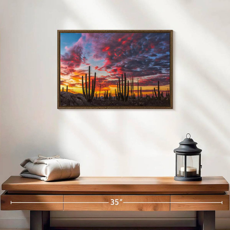 Forêt de cactus de Baja California, 19 po x 13 po, Cadre flottant noyer