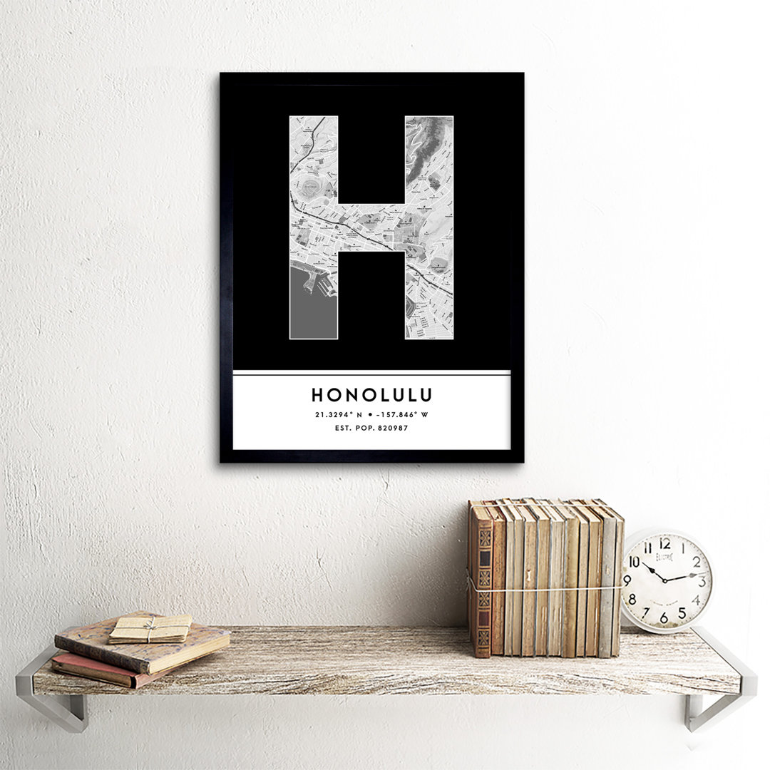 Honolulu City Map Honolulu Hawaii United States City Map Black And White - Single Picture Frame Typography