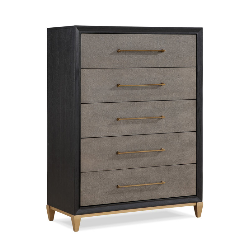 Commode haute 5 pièces en bois foncé brossé 1 pièce
