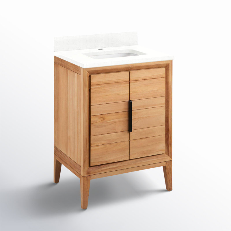 24" Aliso Single Bathroom Vanity Set with Rectangular Undermount Sink, Feathered White Quartz, Single-Hole Centered