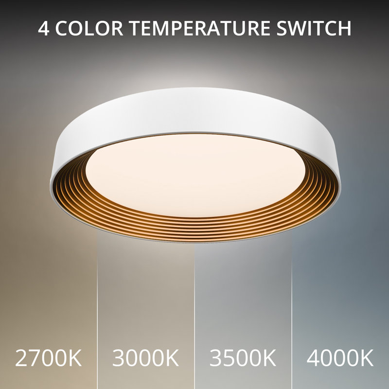 Gaston Dimmable LED Flush Mount With Built In Color Temperature Switch from 2700K/3000K/3500K/4000K, White/Gold, 26"
