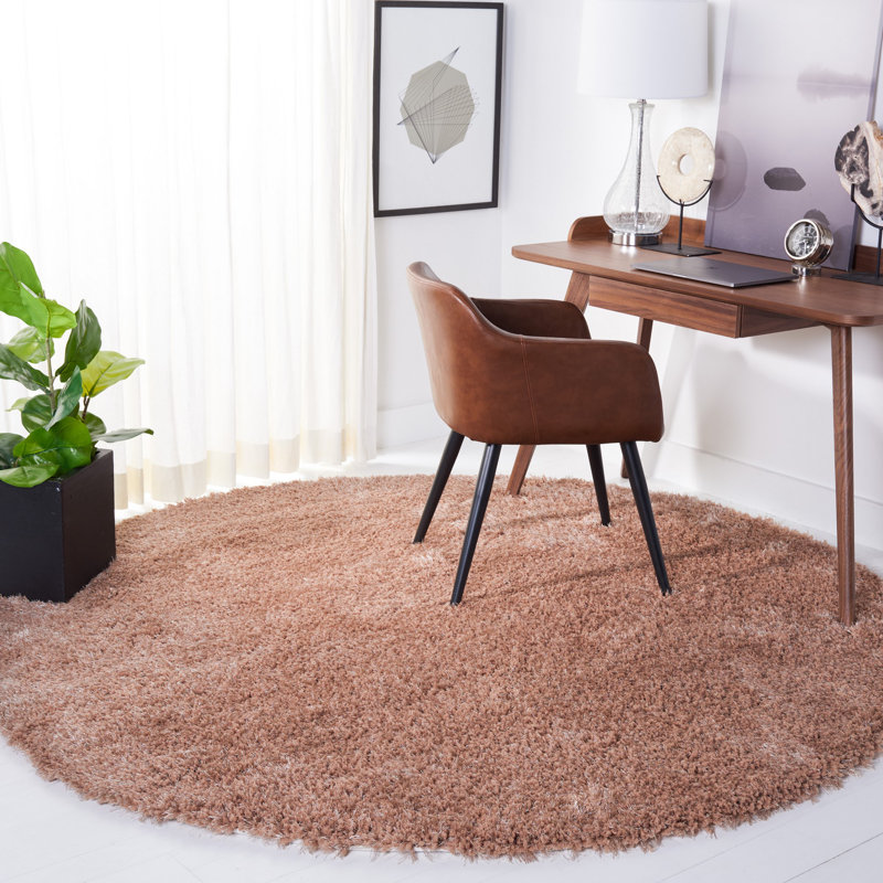 Tapis brun touffeté à la main, Rond 7 pi