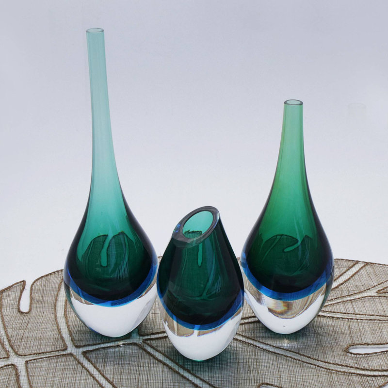 Vase en verre Orren Ellis Wave, Vert