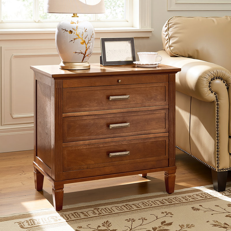 Launcelot Eliseo 28.5"W Transitional 3 Drawers End Table with Built-In Outlets USB Type C, Walnut