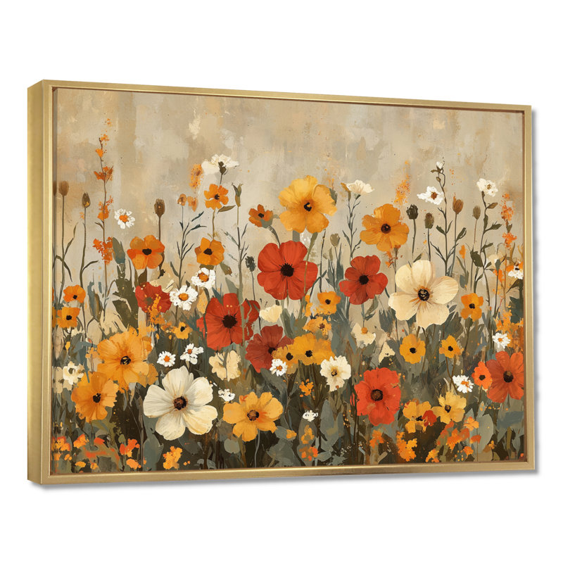 Alvey - Floral Wall Art, H 24 po x l 32 po, Doré, Floater Framed