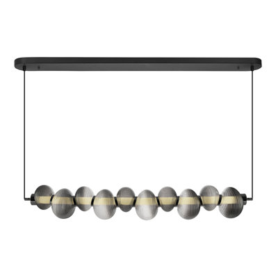 Ariel - Îlot de lumière à DEL intégré - Chrome avec accent noir - Abat-jour en verre côtelé dégradé fumée