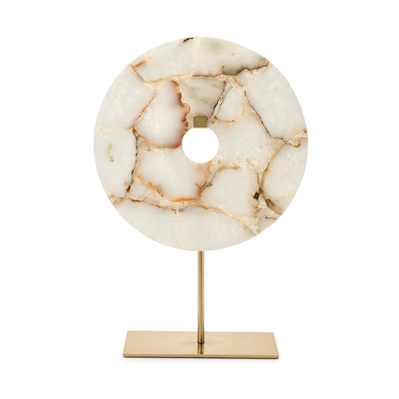 Natural Agate Round Disc Sculpture Iron Base Decorative Accent 17"H