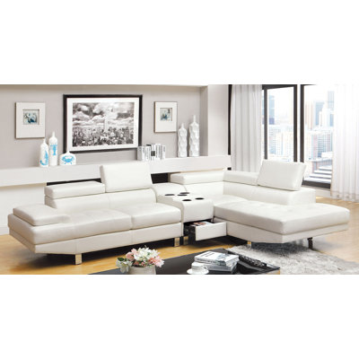 Dymitri 121" Wide Faux Leather Right Hand Facing Sofa & Chaise