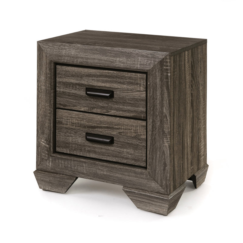 Weathered Gray Nightstand - 2 Roomy Drawer Spaces, Metal Center Glide System, Traditional Shaker Legs, , 3D Paper Veneer, Edging, 24" W X 27" H 17" D With Grain Appearance Spacious Drawers, Slides,