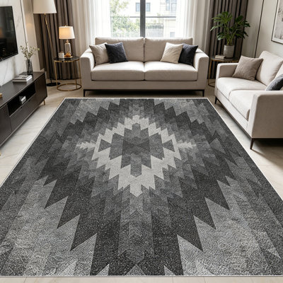 1pièces de tapis gris tribal monochrome du sud-ouest Aztec pour le salon, doux et confortable, convient à toutes les saisons, facile à entretenir, lavable à la machine, tapis de ferme sous la table convenant à la salle à manger, la chambre à coucher, le vestibule,