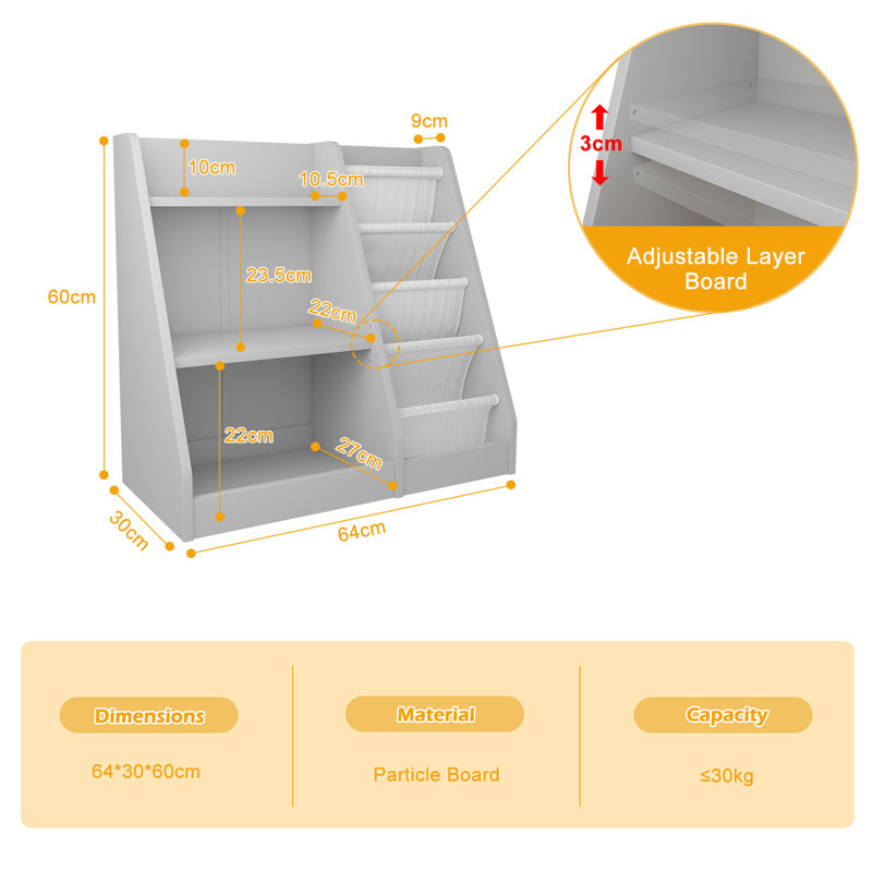 Johnson Standard Bookcase, Storage Book Rack, Organizer Cabinet, Book Display, (3 Shelves) 60cm H x 64cm W x 30cm D, Grey