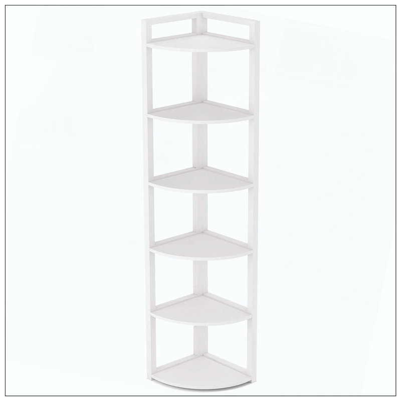 6-Tier Corner Bookshelf Office Storage Shelf, White