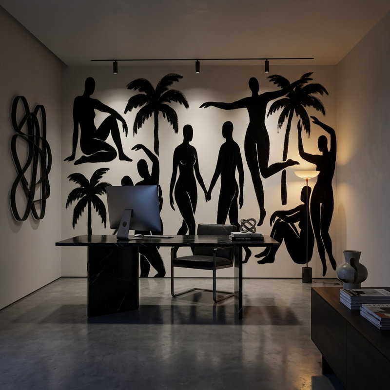 Papier peint minimaliste Silhouettes, Non tissé non collé, 160 po x 108 po