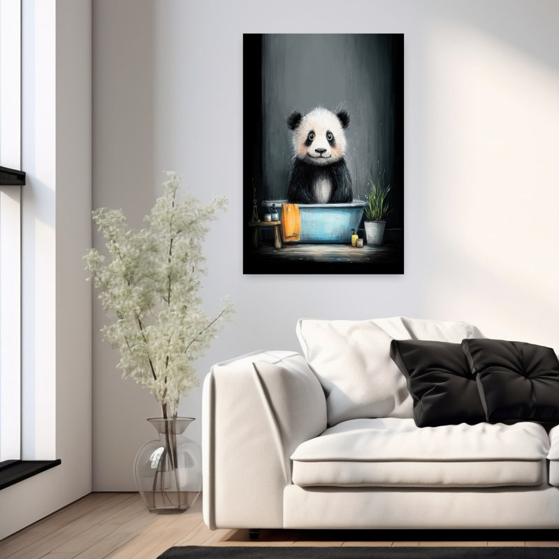 Panda In Bathtube 2, art mural contemporain Panda, H 36 po x l 24 po