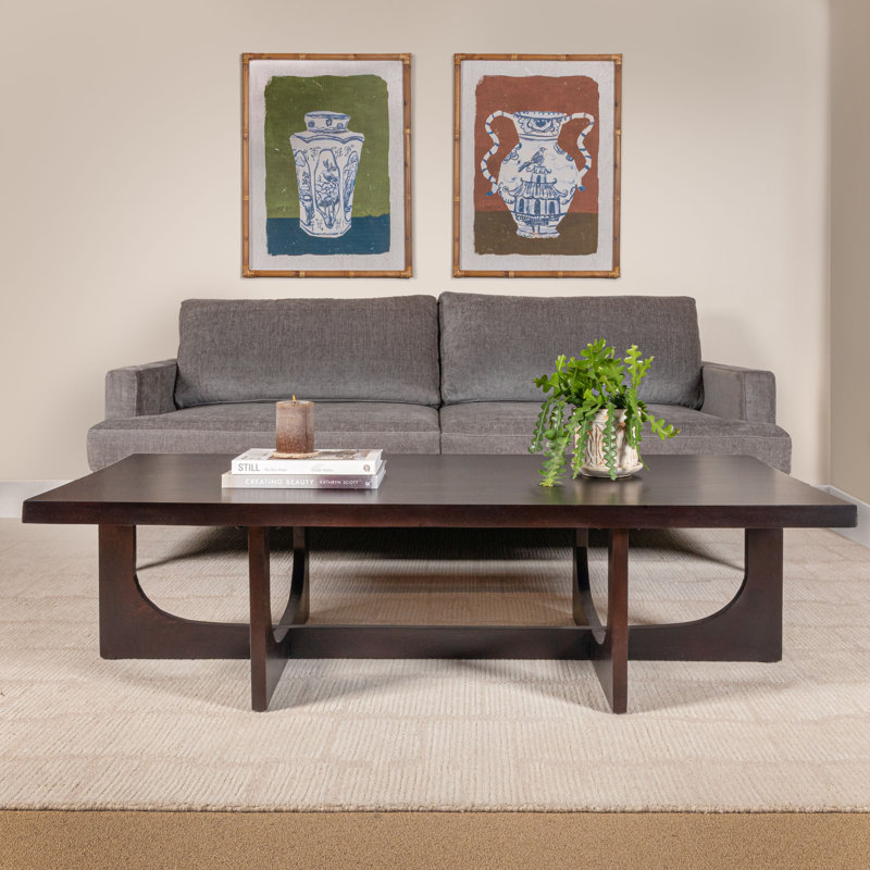 Rectangular Mango Wood Coffee Table With Cross Trestle Base In Black