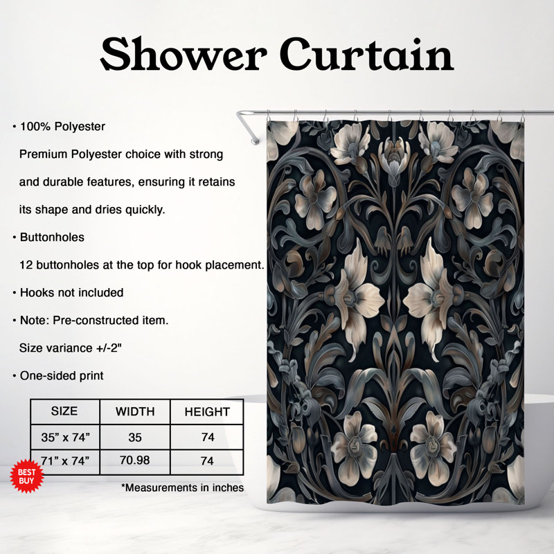 Rideau de douche foncé foncé de qualité supérieure, H 74 po x l 71 po