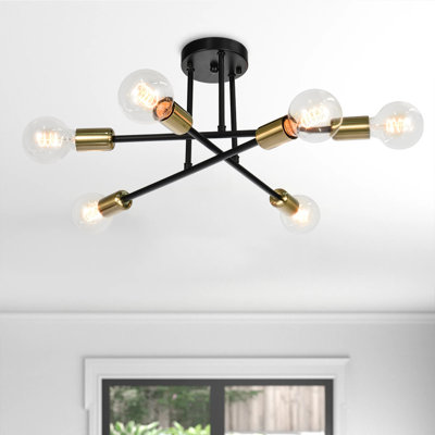 Westfall 6-Light 19" Black/Gold Sputnik Semi-Flush Mount