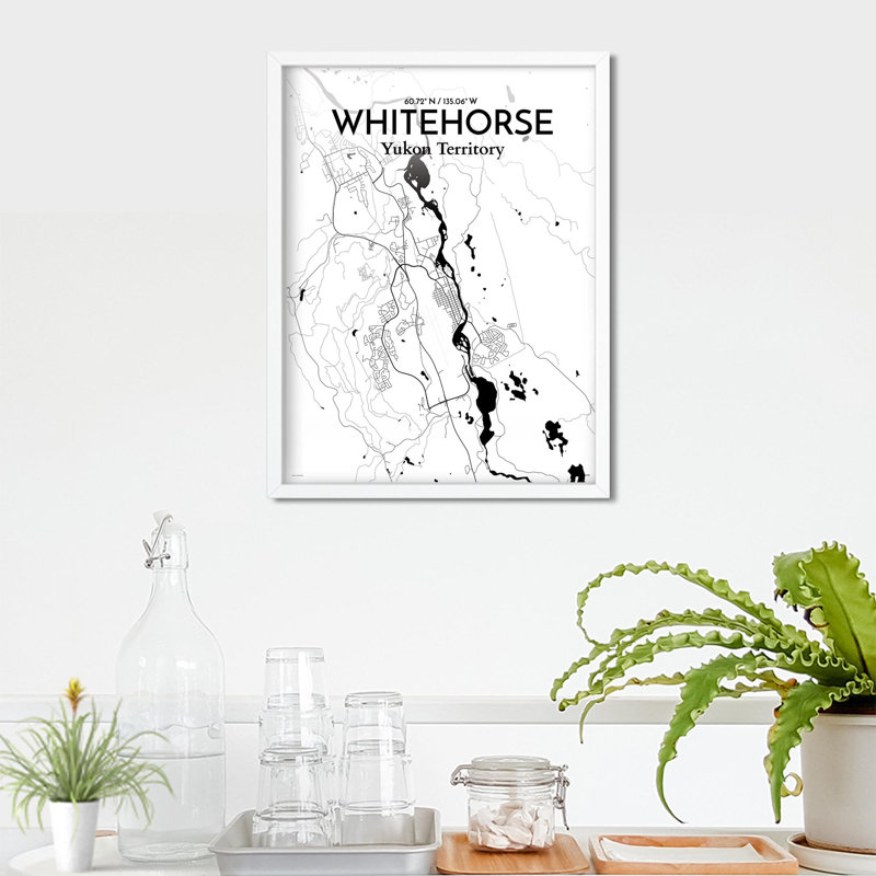 «Whitehorse City Map», impression, Noir et blanc, H 24 po x l 18 po