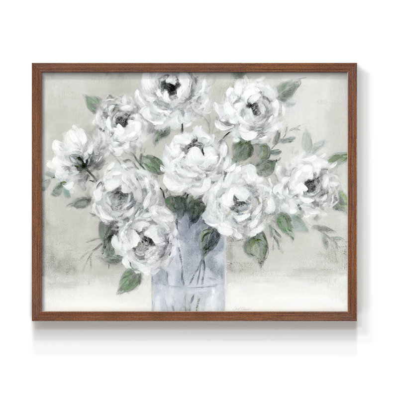 Tender White Roses -Framed Print - Restickable, Noyer, H 11 po x l 14 po