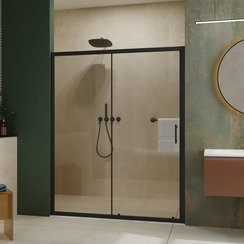 59.14 In W X 73.55 H Single Sliding Shower Door, 1/5 Inch Tempered Glass, Black, Superior Durability