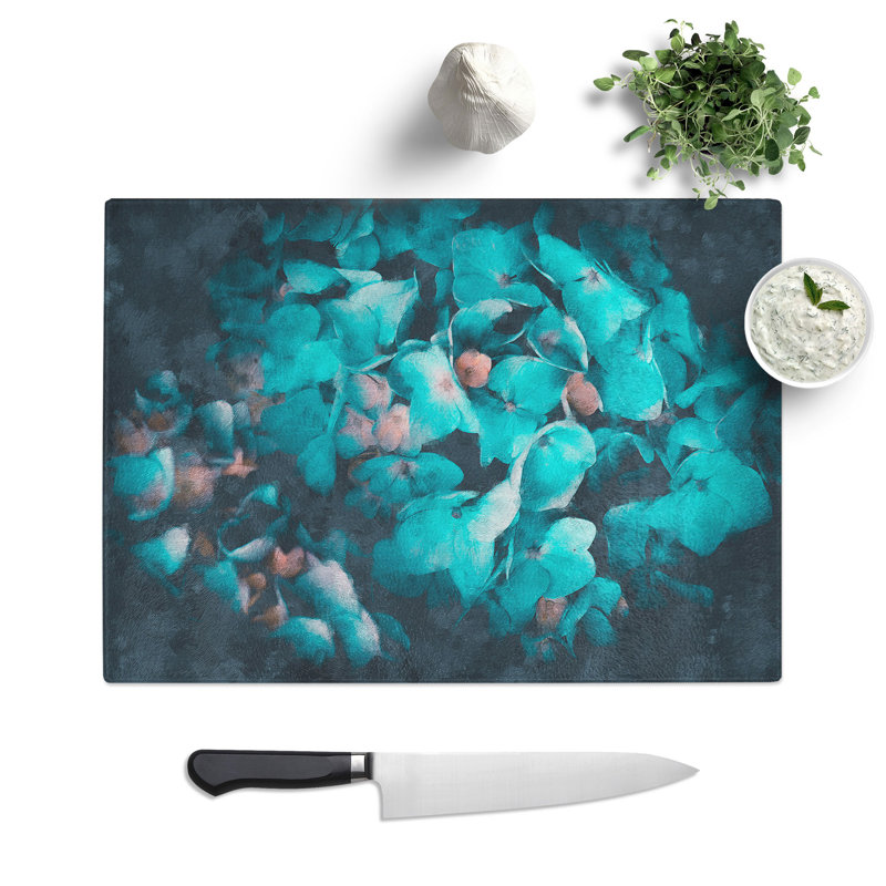 Teal Blue Hydrangeas Chopping Board, 20cm W x 28.5cm L