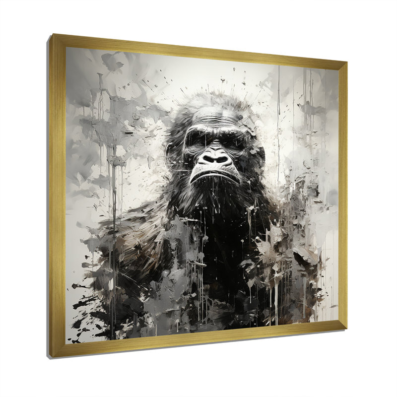 Minimalisme monochrome, portrait de gorille II - impressions sur toile Bigfoot, H 36 po x l 36 po x P 1,5 po
