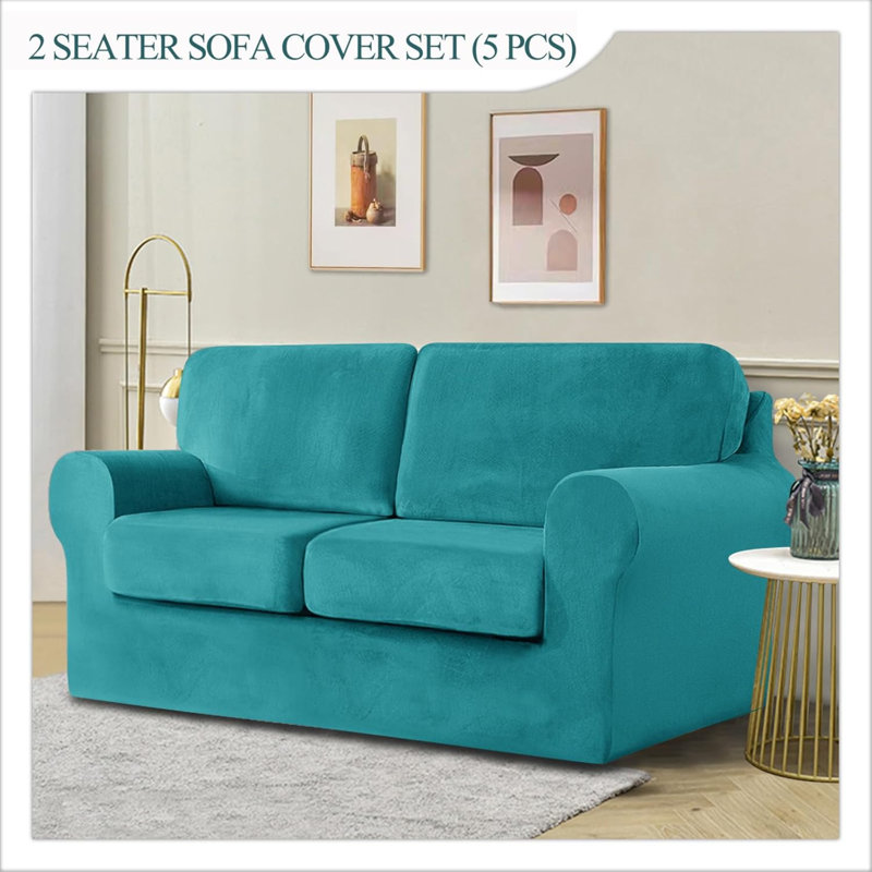 Sofa Cover With Separate Seat Cushions And Backrests Stretch Velvet Sofa Slipcover Couch Covers Furniture Protector Split Combined (Large 2 Seat Set 5 PCS)