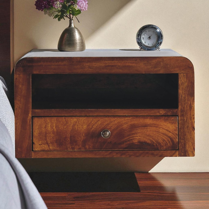 Table de chevet flottante Chunky Chestnut, 1 tiroir, 1 fente ouverte, brun, Brun