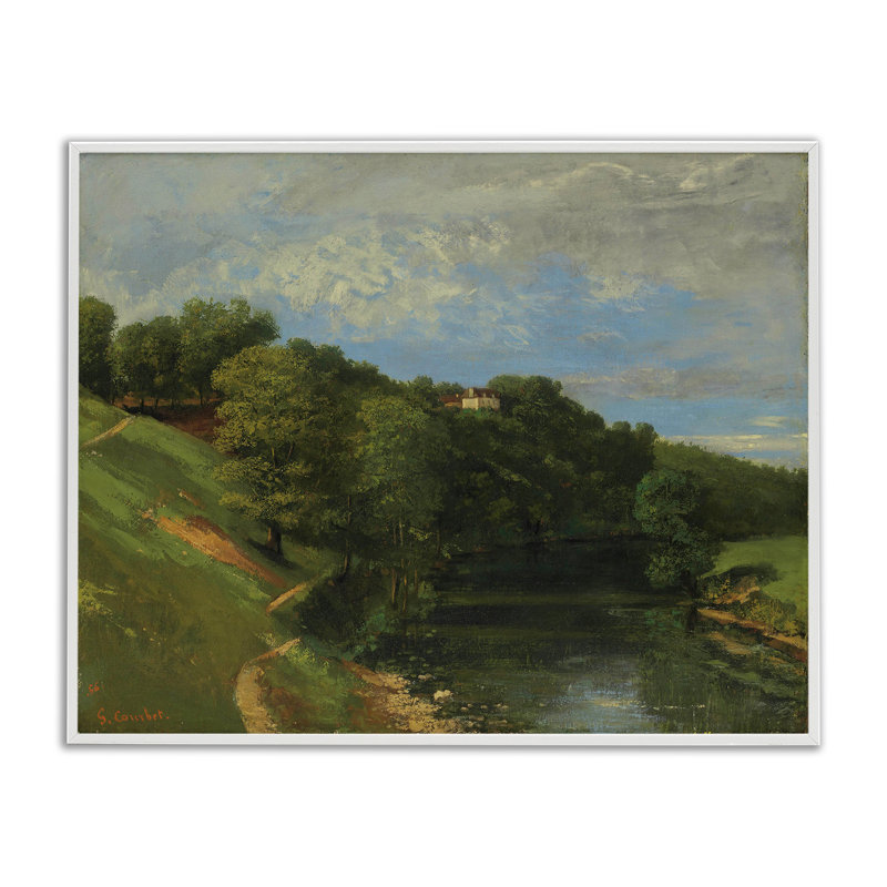 "Classic River Landscape", art giclée par one1000paintings, H 11 po x l 14 po, Estampe numérique encadrée blanc bord de mer