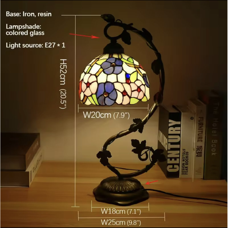 Belle lampe de chevet en mosaïque en verre coloré Tiffany